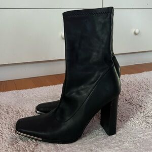 Missguided Black Zippered Heeled Ankle Boots (UK 5 / US 7.5)